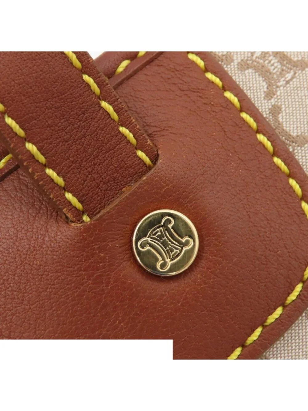 Celine Tote Beige Canvas Leather Macadam Pattern Handbag